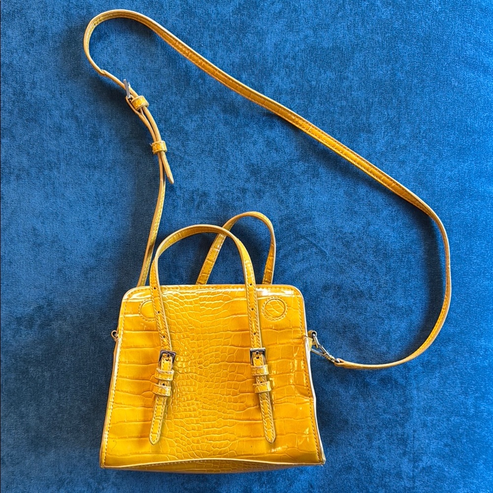 Zara Yellow Croc-Texture Crossbody Bag